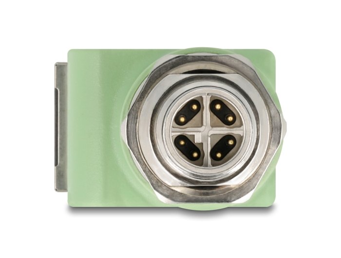 Delock M12 Adapter X-kodiert 8 Pin Stecker zu RJ45 Buchse Cat.5e 90° gewinkelt Grün
