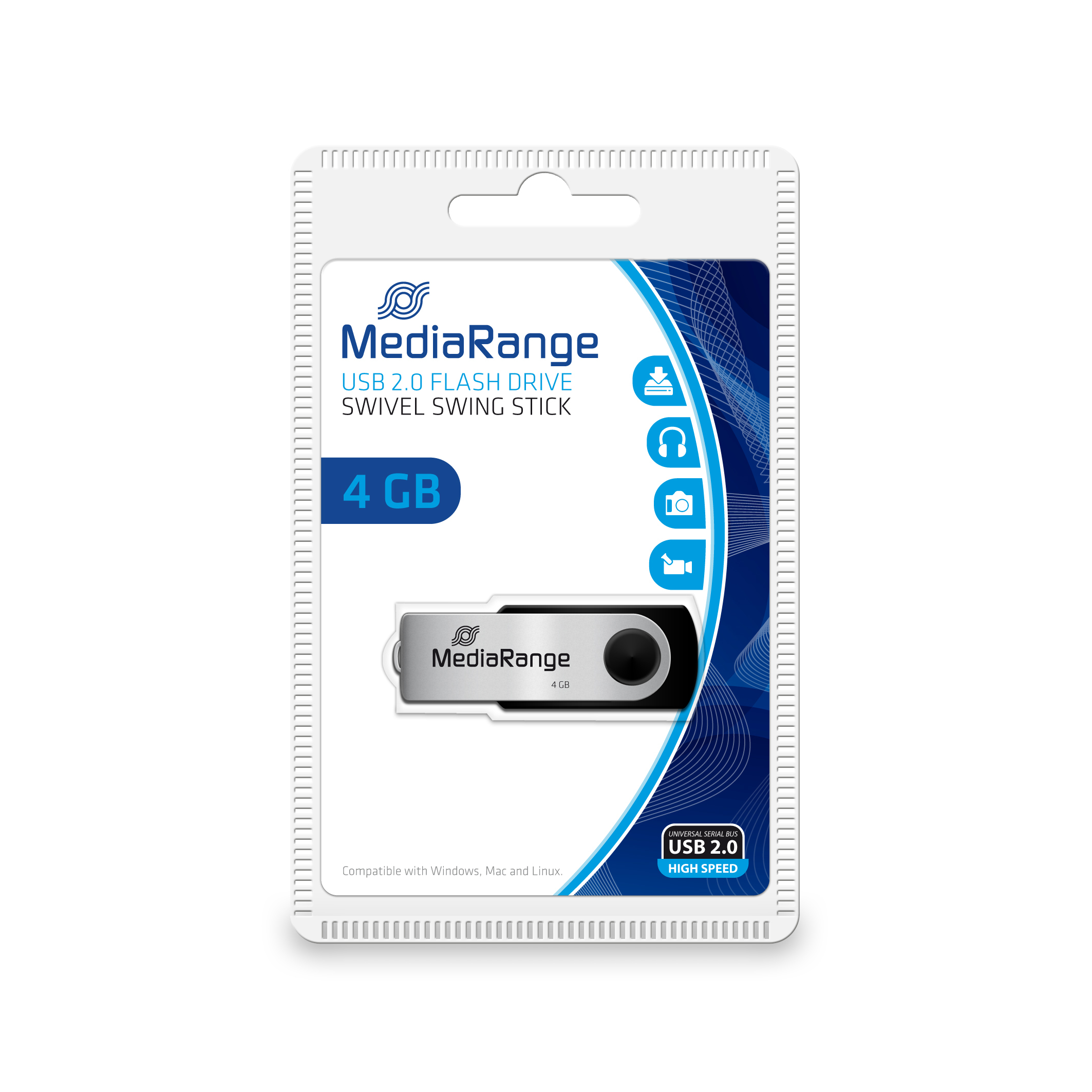 MediaRange USB Flexi-Drive USB-Stick 4 GB USB 2.0 Schwarz/Silber