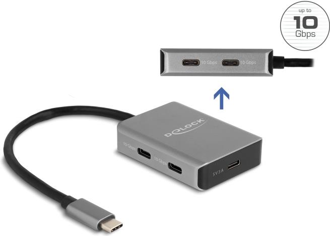 Delock USB 10 Gbps 4 Port USB Type-C™ Hub mit USB Type-C™ Anschluss (64249)