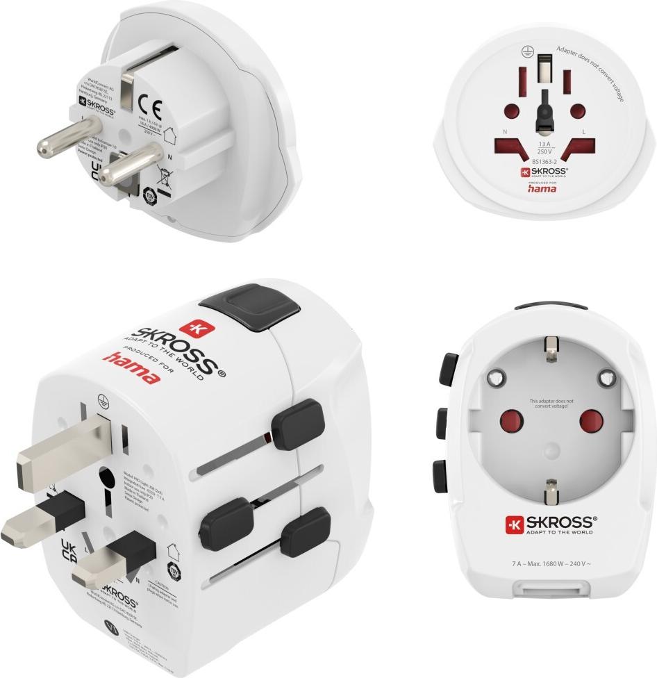 Hama Weltreiseadapter Set World Travel Pro Light USB, 3-polig, 2x USB (00223464)