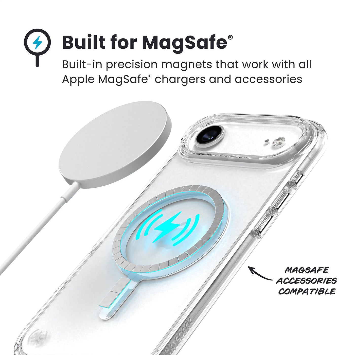 Speck Presidio Perfect Clear Case MagSafe iPhone 17 Air 6,5" Transparent, Silber