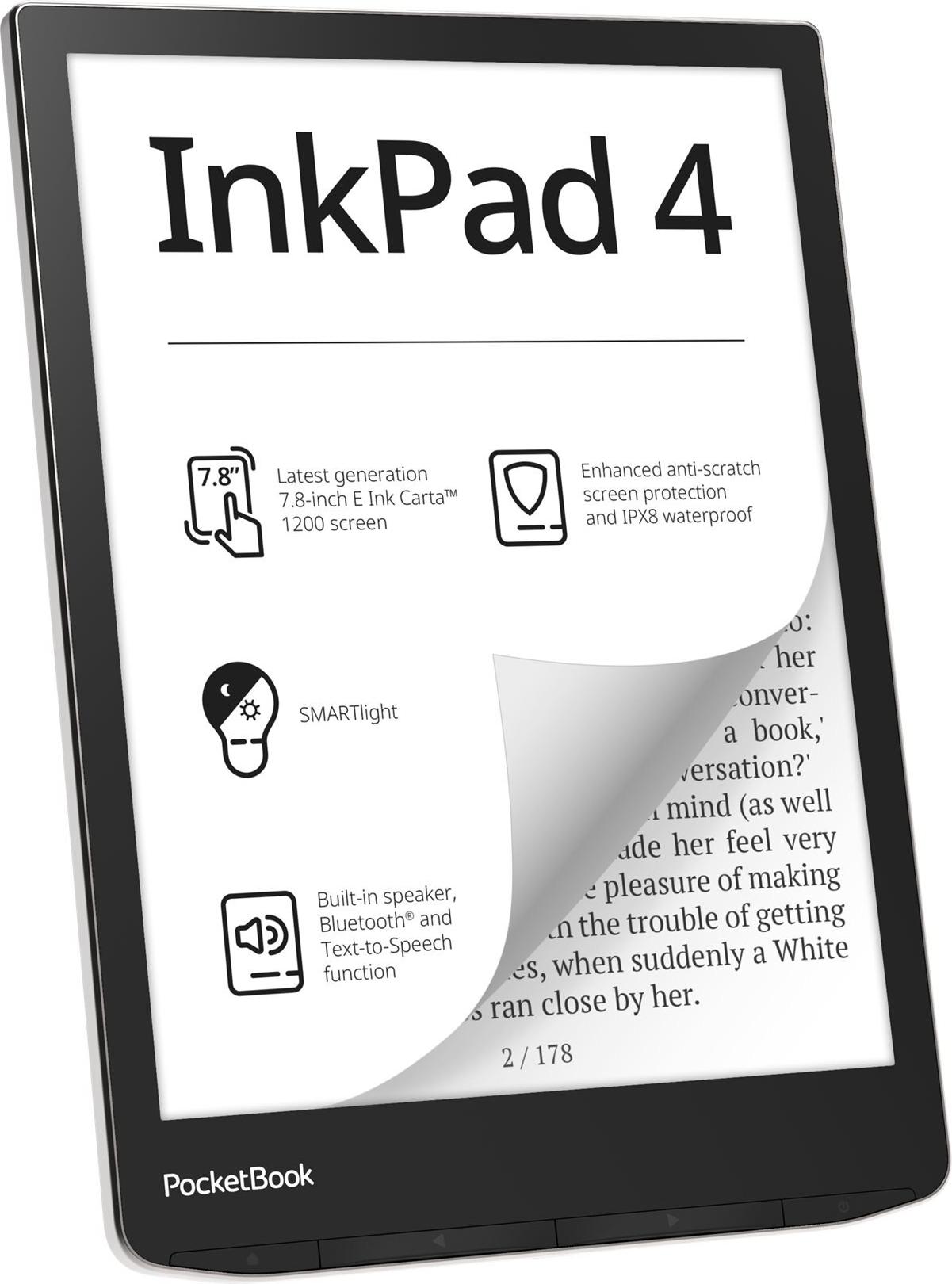 PocketBook InkPad 4 7,8" E Ink Carta 1200 eBook-Reader 32 GB WLAN Bluetooth USB-C Stardust Silver