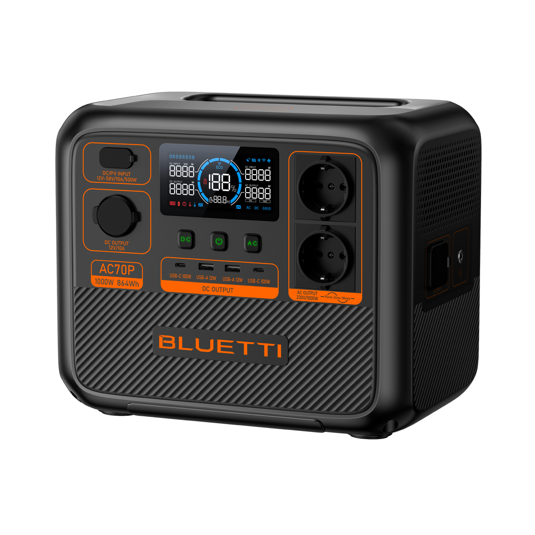 Bluetti AC70P Tragbare Power Station 1000 W 864 Wh