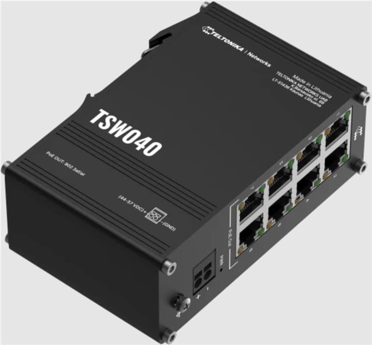 Teltonika NETWORKS TSW040 8-Port PoE+ Switch Unmanaged Fast Ethernet (10/100) Power over Ethernet (PoE) Schwarz (TSW040000000)