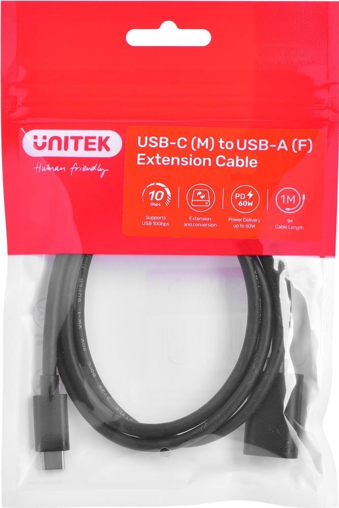 UNITEK KABEL ADAPTER USB-C-USB-A,M/F 10GBPS 60W 1M (C476BK-1M)