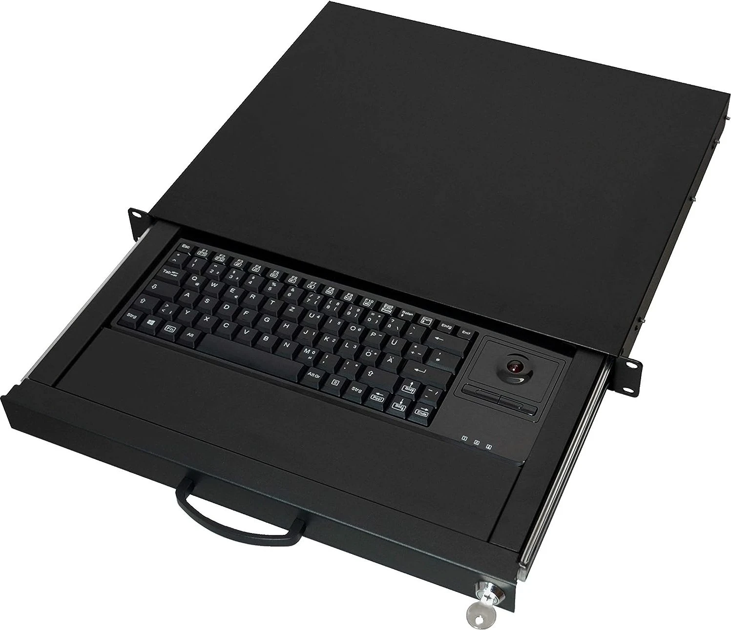 aixcase 19" Rack 1U Tastatur DE Trackball PS2&USB schwarz (AIX-19K1UKDETB-B) (geöffnet)