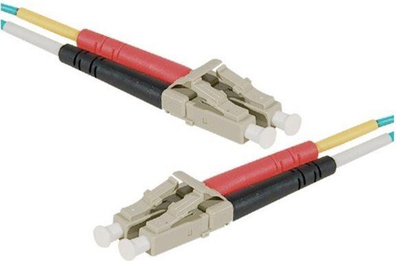 exertis Connect LWL Patchkabel HD, 50/125 µm, OM3-Faser, LC Duplex Stecker/Stecker, aqua, 0,5 m UPC UPC-Schliff - Standard: IEC 61754 / 61755 ? ISO 11801- Einfügedämpfung: = 25 dB- HD (High Density) = hohe Packungsdichte- Durchmesser: 2 mm- (392720)