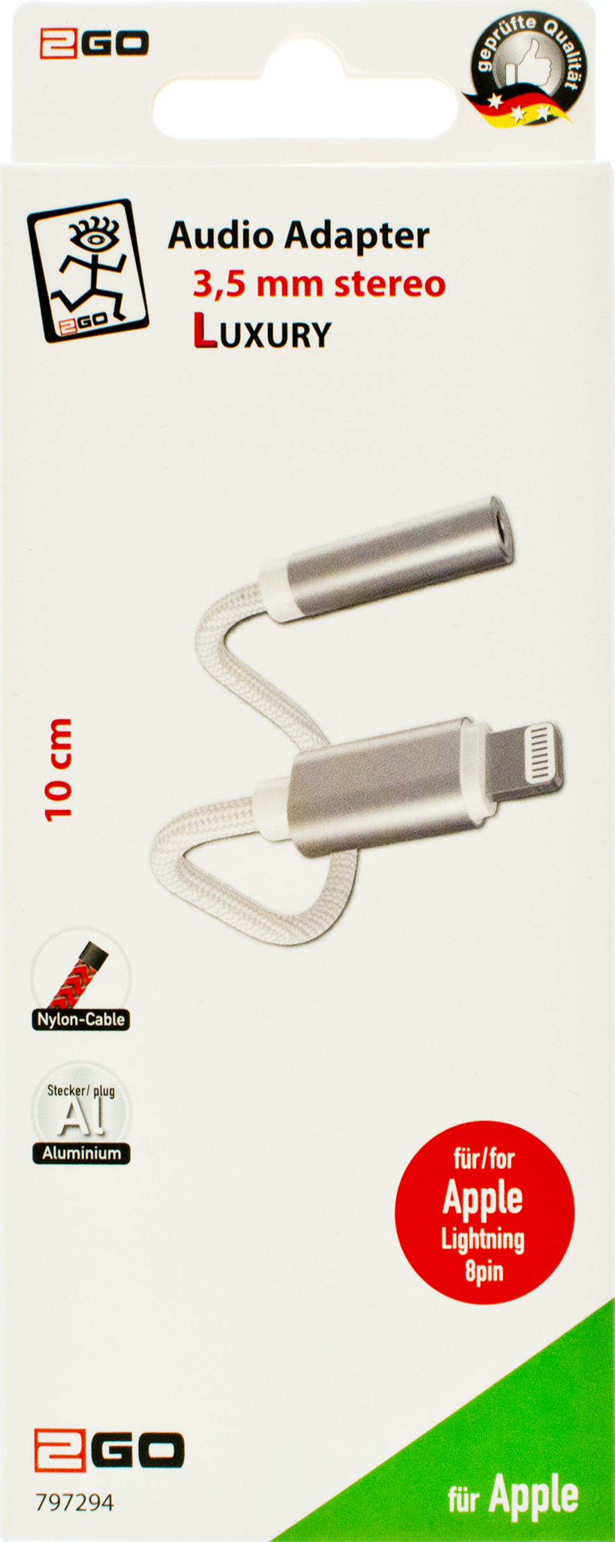 2GO Luxury Audio-Adapter Lightning auf 3,5 mm 0,1 m Weiß