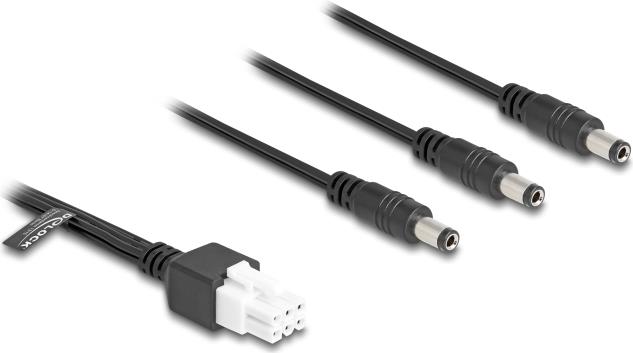 Delock Kabel Mini-Fit 4,2 mm 6 Pin Stecker zu 3 x DC 5,5 x 2,5 mm Stecker 1 m schwarz (90168)