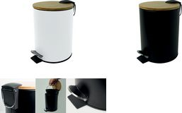 helit Tret-Abfallbehälter "the bamboo", 3 Liter, schwarz aus pulverbeschichtetem Stahl, Fußpedal, Deckel aus Bambus, - 1 Stück (H2404495)