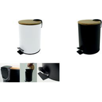 helit Tret-Abfallbehälter "the bamboo", 3 Liter, schwarz aus pulverbeschichtetem Stahl, Fußpedal, Deckel aus Bambus, - 1 Stück (H2404495)