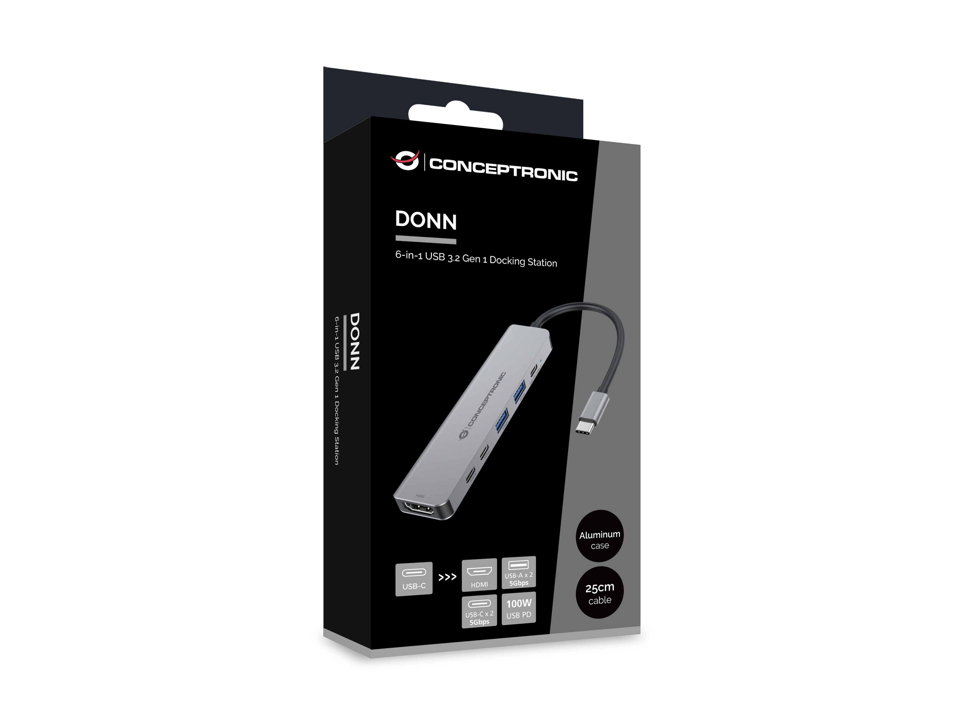 Conceptronic DONN33G 6-in-1 Dockingstation HDMI 2x USB-A 2x USB-C Silber