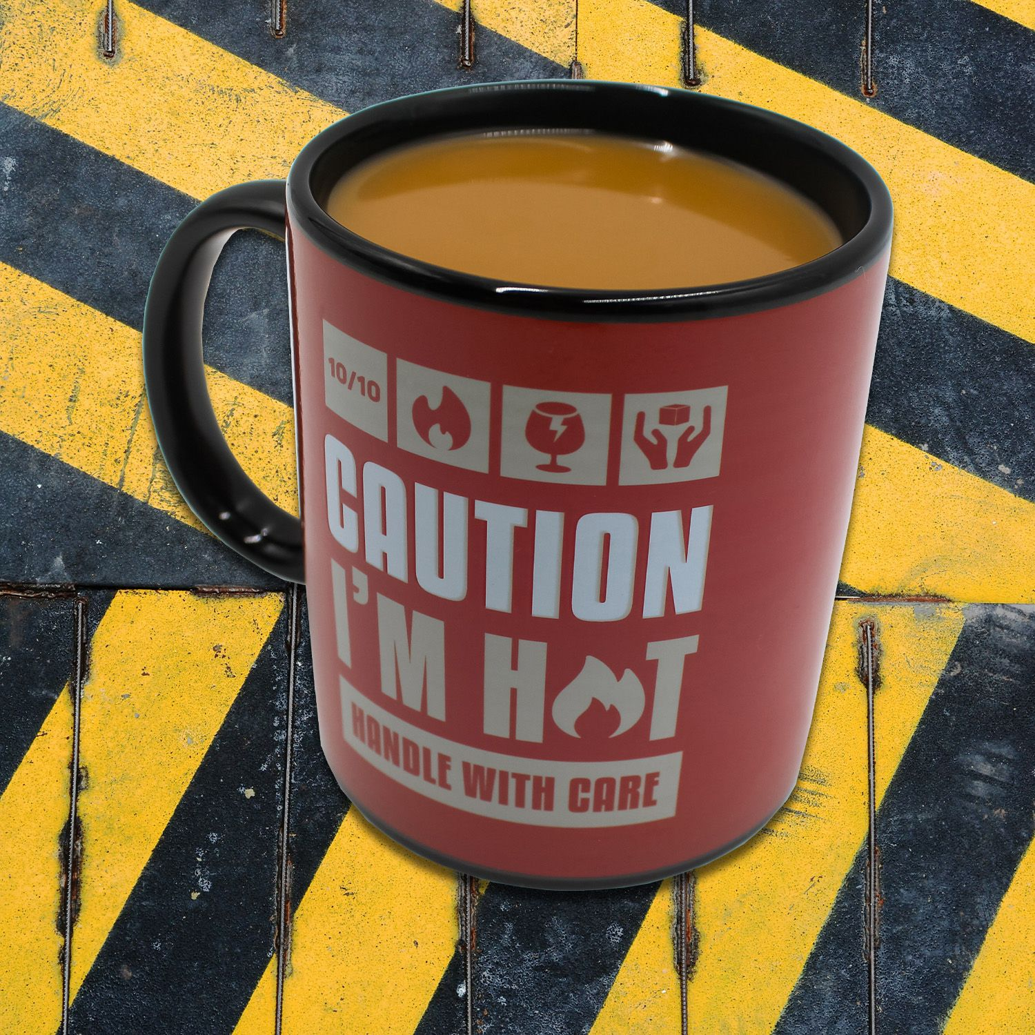 Mad Monkey Tasse "Caution I am Hot" mit Farbwechsel 0,3 l Schwarz, Rot
