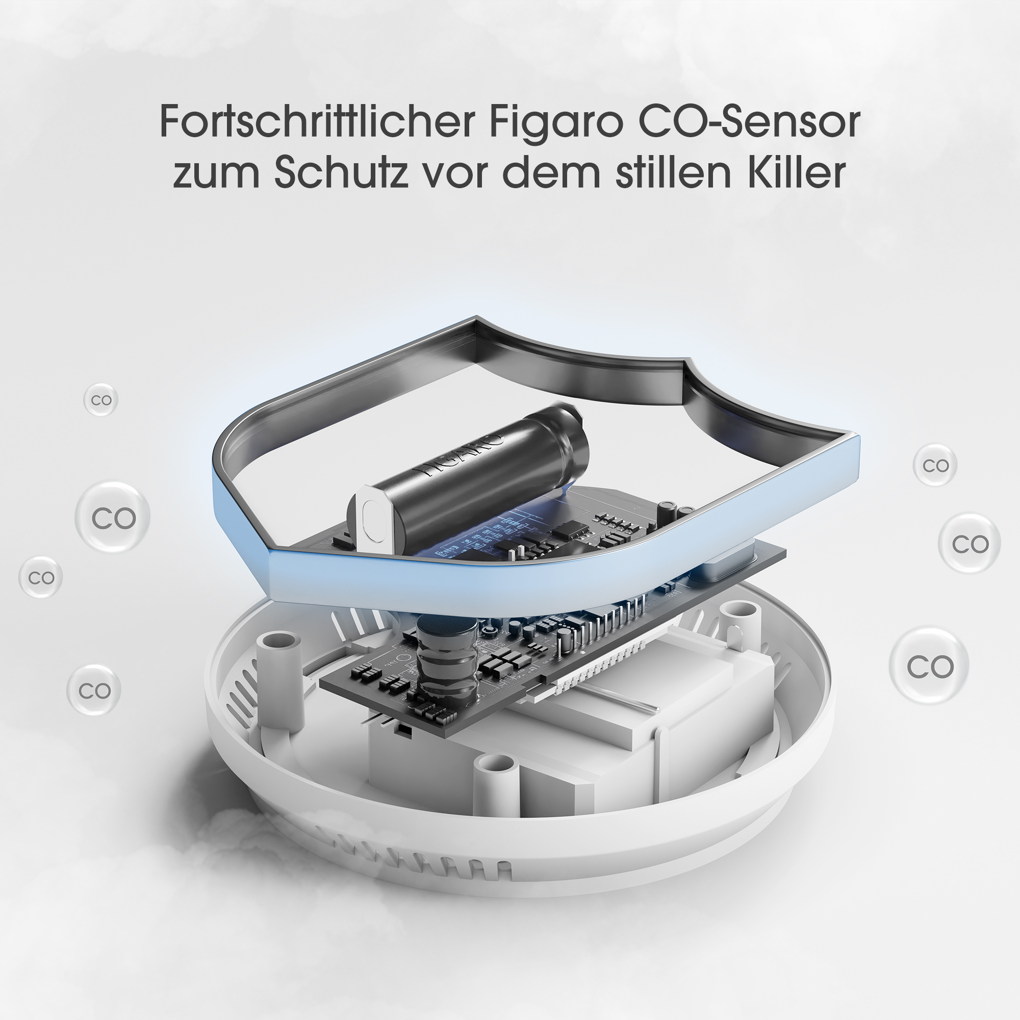 X-Sense CO03D-W Funkvernetzter Kohlenstoffmonoxid-Melder Weiß/Grau