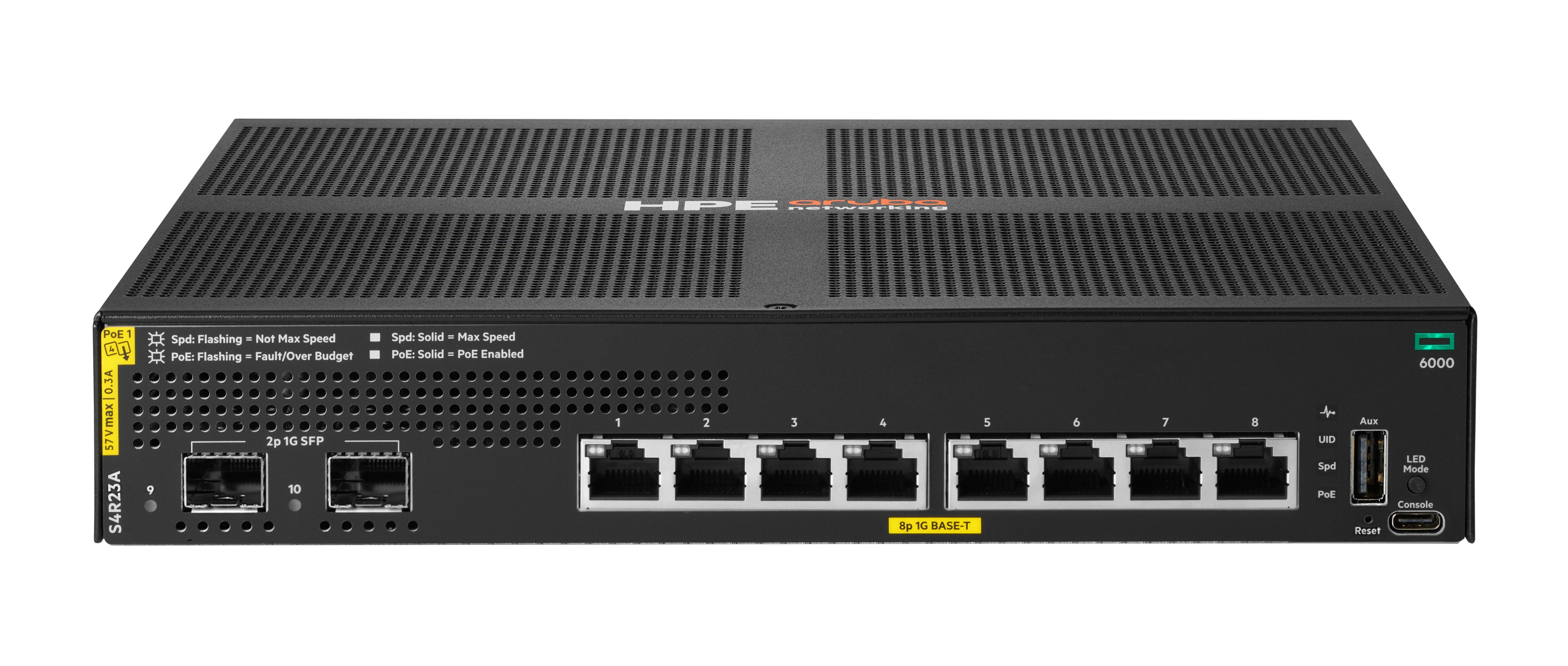 HPE Aruba Networking CX 6000 8-Port PoE+ 2x SFP Managed Gigabit Switch 67W Schwarz
