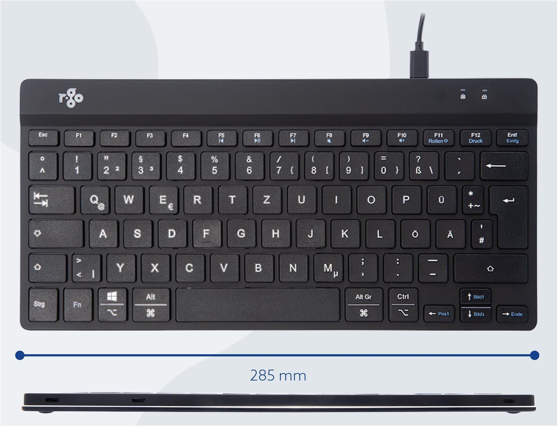 R-Go Ergonomische Tastatur Compact Break QWERTZ Deutsch Schwarz