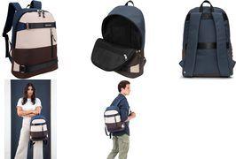 BESTLIFE Urban Notebook-Rucksack COL SKATE, blau/beige/braun mit gepolsterten Tragegurten und Tragegriff, Fach für - 1 Stück (BB-3552BK)