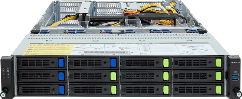 Gigabyte R283-ZF0-AAL1 Dual AMD EPYC 9004/9005 Server 2U 12x 2,5" NVMe/SATA 4x GPU 2x 2700W Schwarz, Stahl