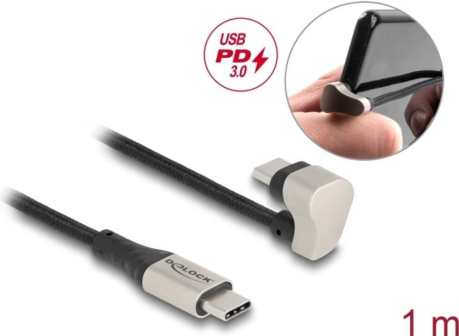 Delock USB 2.0 Kabel USB Type-C™ Stecker zu Stecker 180° gewinkelt 1 m PD 60 W (88159)
