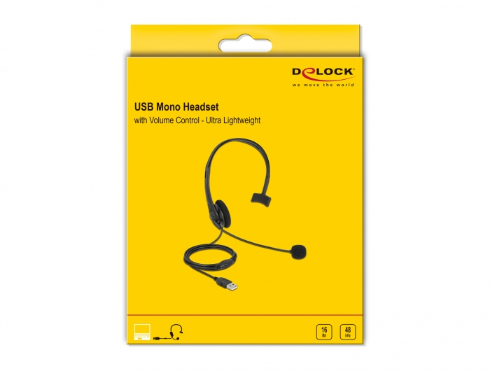 Delock 27177 USB Mono Headset mit Lautstärkeregler On-Ear Kabelgebunden 70 g Schwarz