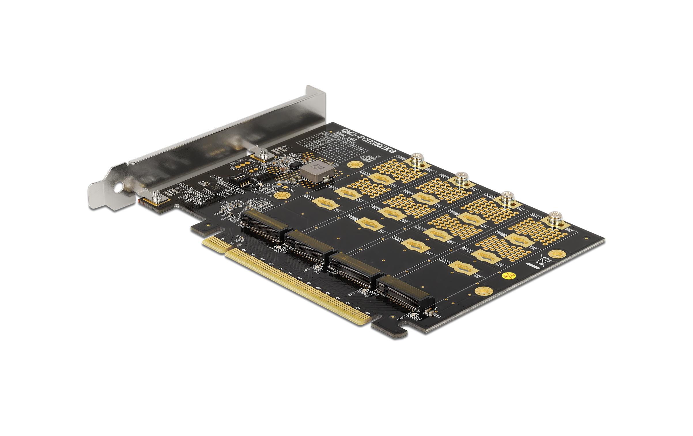 Delock 89017 PCI Express x16 Karte 4x intern M.2 NVMe Key M Bifurcation Schwarz, Silber