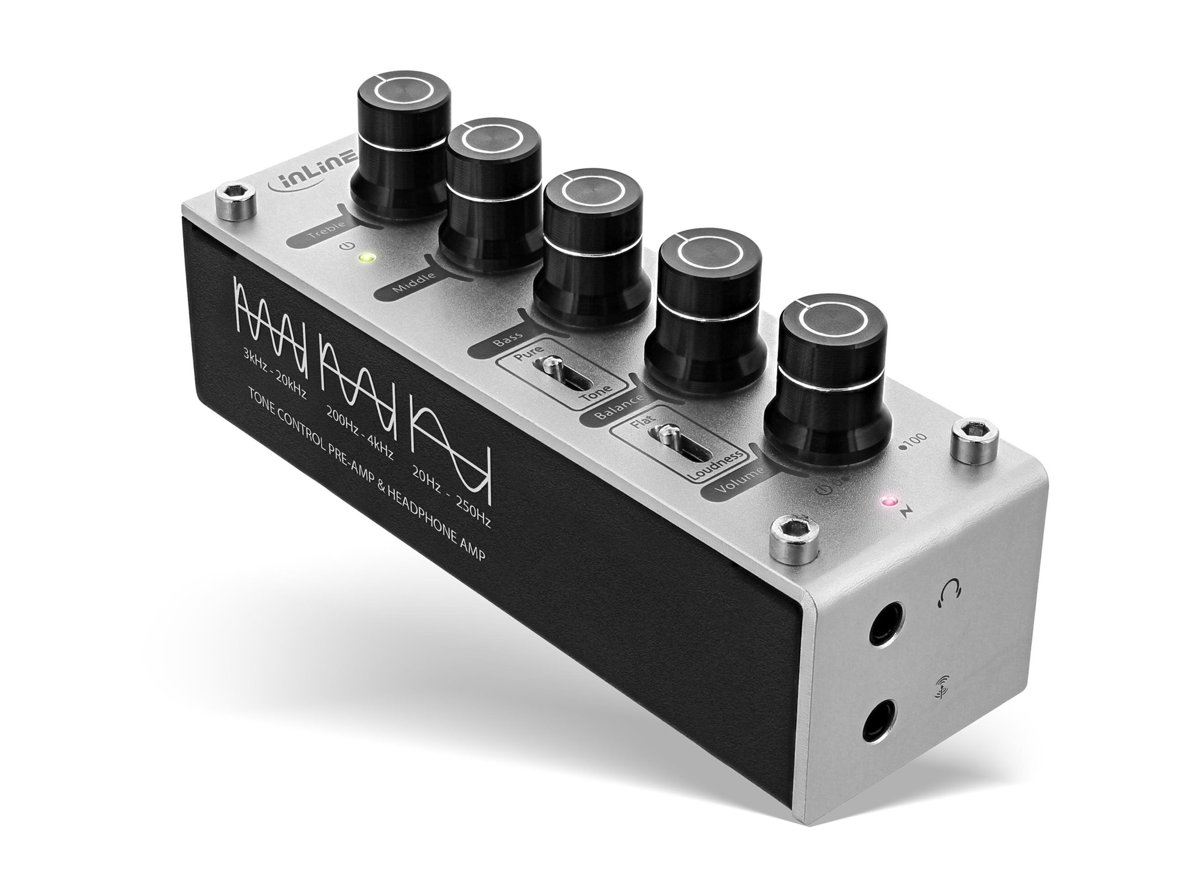 InLine AmpEQ Kopfhörer-Verstärker und Equalizer, 3-Band EQ, 3,5mm Klinke, USB powered, Silber