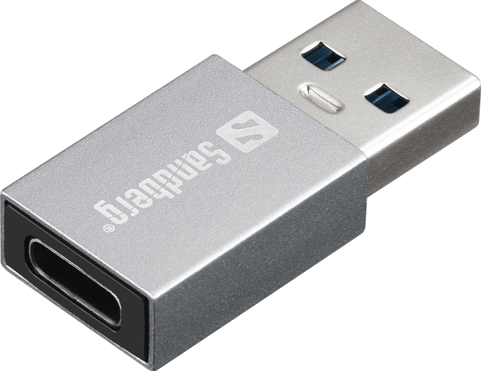 Sandberg USB-A to USB-C Dongle. Anschluss 1: USB-A, Anschluss 2: USB-C. Produktfarbe: Aluminium (136-46)