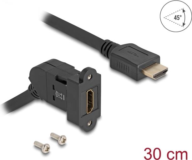 Delock HDMI Einbaubuchse 45° gewinkelt zu Stecker mit 30 cm Kabel 8K 60 Hz (67157)