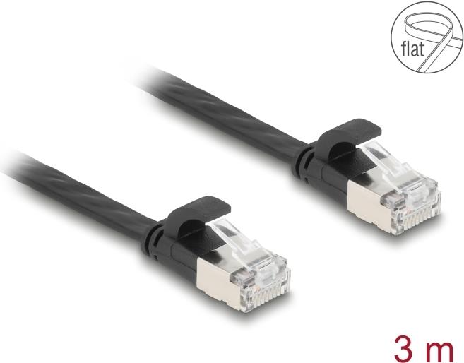 Delock RJ45 Flachband Patchkabel Stecker zu Cat.6A 3 m schwarz (81166)
