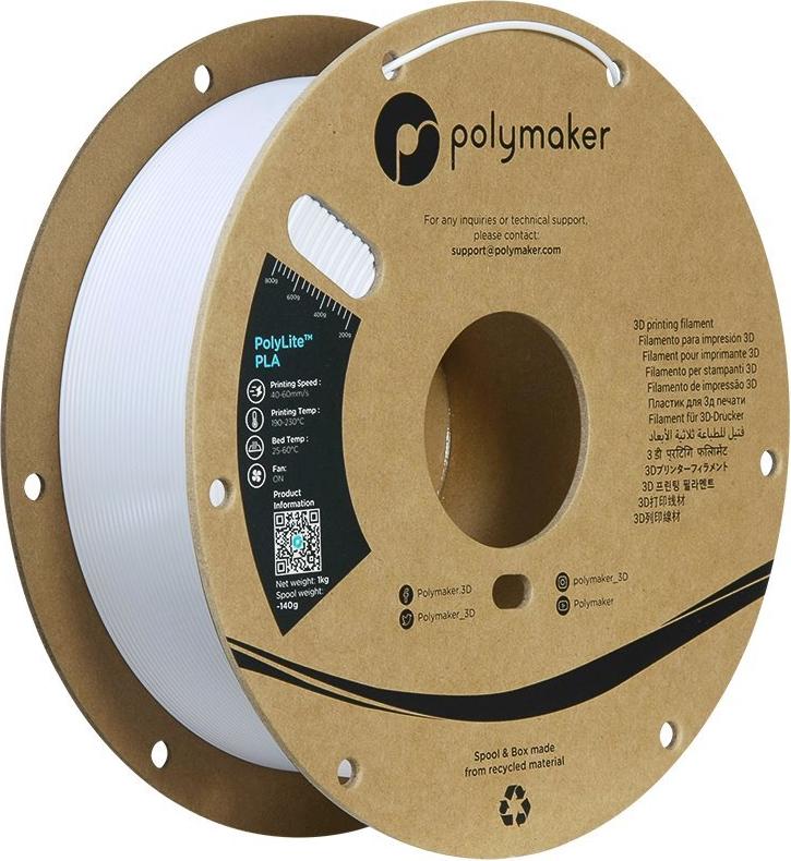 Polymaker PA02096 Filament PLA hohe Steifigkeit Zugfestigkeit 1.75 mm 1000 g Kaltweiß (PA02096)