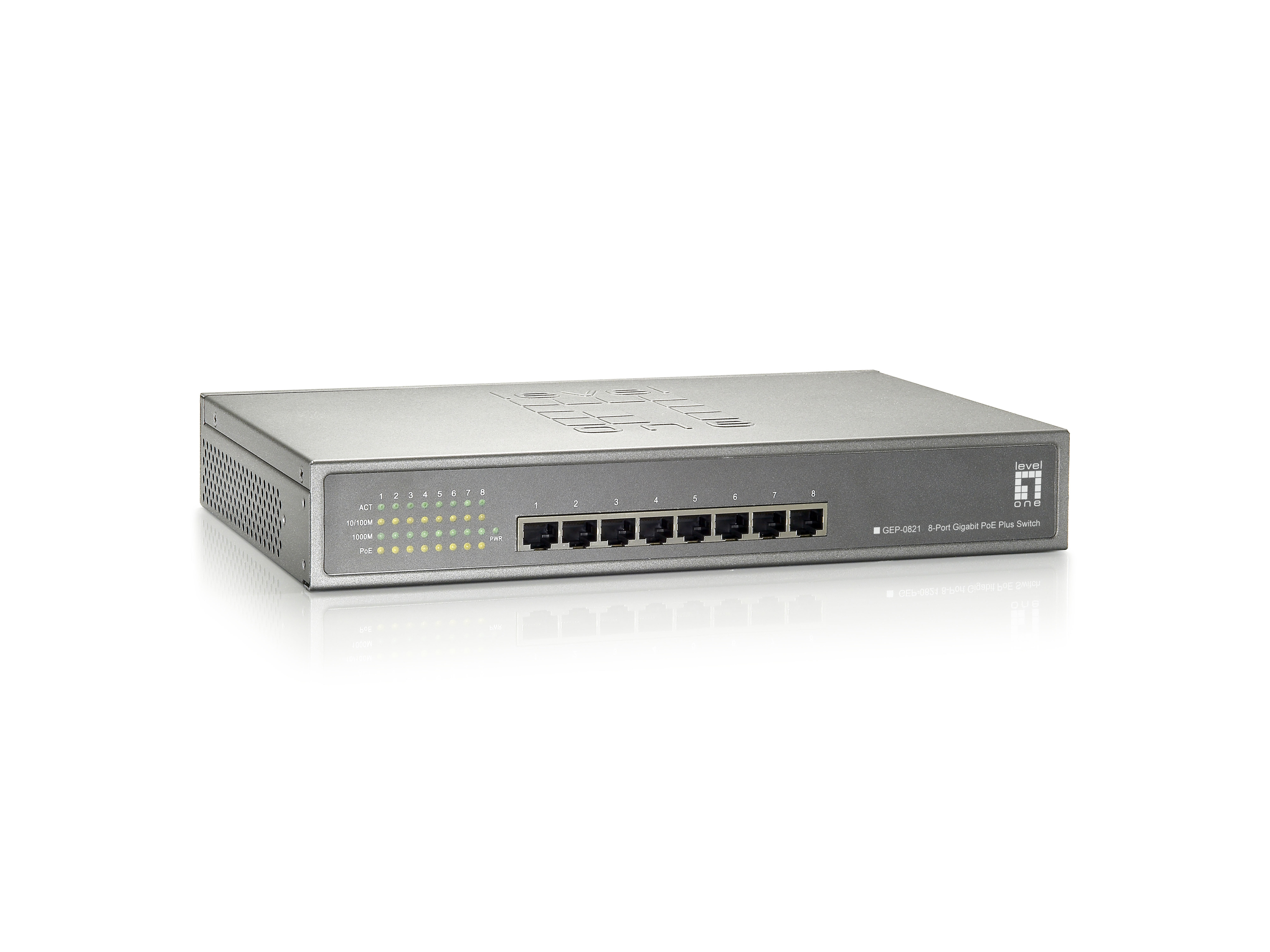LevelOne GEP-0821 8-Port Gigabit Ethernet PoE+ Switch 123,2W Grau