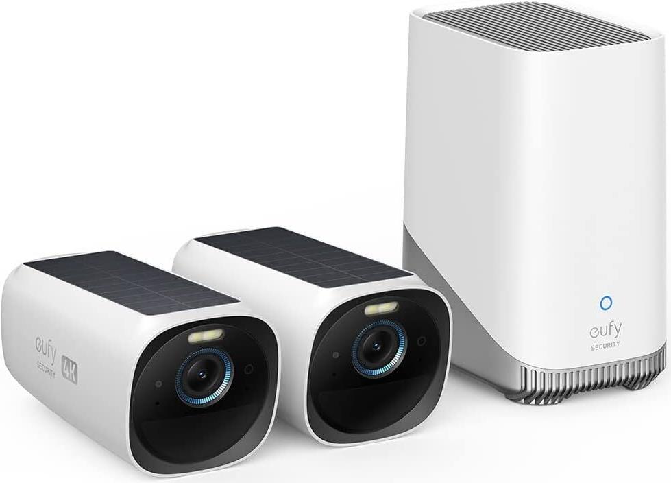 Eufy S330 eufyCam 3 Netzwerk-Überwachungskamera 4K Außenbereich 2er-Set mit HomeBase 3 Schwarz, Weiß