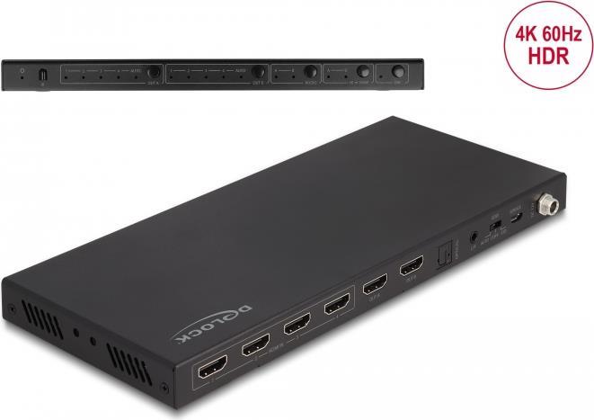 Delock HDMI Matrix Switch 4 x HDMI in zu 2 x HDMI out 4K 60 Hz mit Audio Extraktor (66454)