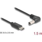 Delock Stromkabel USB-C (nur Spannung) (M) zu Gleichstromstecker 5,5 x 2,1 mm (M) gewinkelt  1 A (85399)