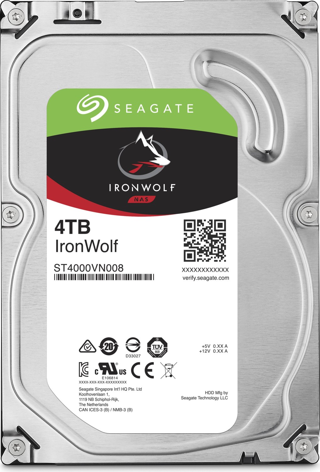 SEAGATE NAS HDD 4TB IronWolf 6Gb/s SATA 8,9cm 3.5" 24x7 für NAS und RAID Rackmount Systeme BLK (ST4000VN008)