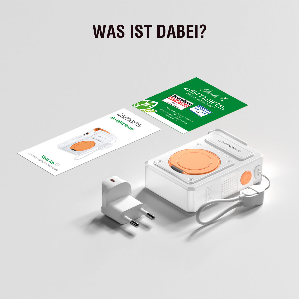 4smarts 6in1 Hybrid Charger Powerbank 10000 mAh Orange, Weiß