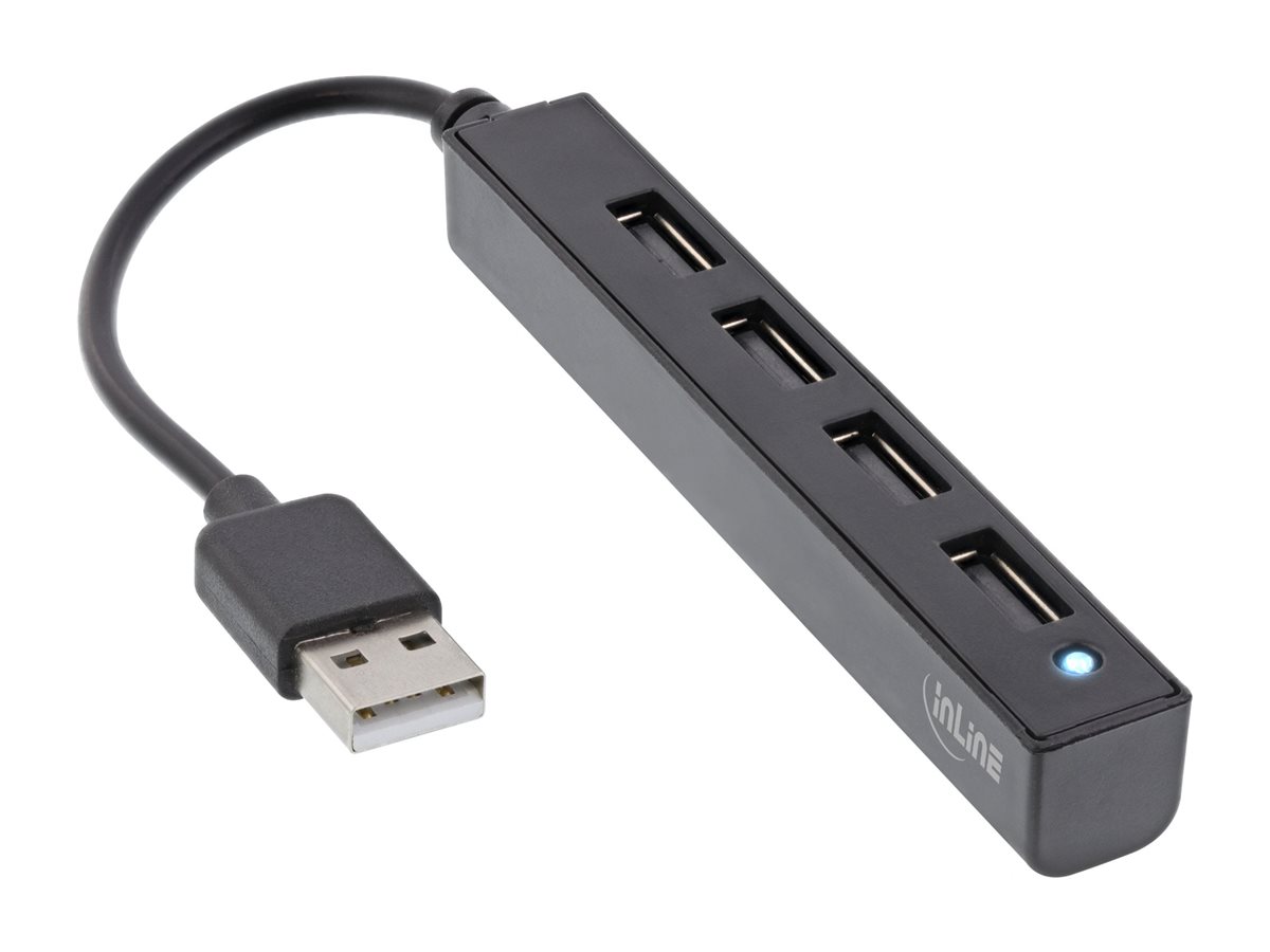 InLine USB 2.0 4-Port Hub USB-A Stecker auf 4x USB-A Buchse 15 cm Kabel Schwarz
