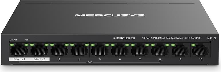 Mercusys MS110P Netzwerk-Switch Managed Fast Ethernet (10/100) Power over Ethernet (PoE) Schwarz (MS110P)