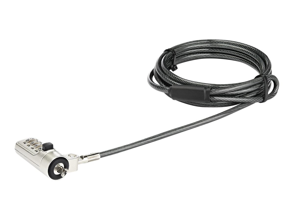 StarTech.com Laptop Sicherheitsschloss – 4-stelliges Zahlenschloss für Noble Wedge Slot, 2 m Stahlkabel, Schwarz/Silber