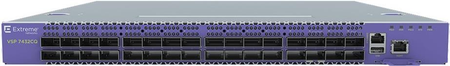 Extreme Networks VSP 7400 32X100GBPS QSFP28 8CO VSP 7400 , 32 x 100Gbps QSFP28 ports, 8-core CPU, 16GB RAM, 128GB SSD, Single 750W AC PSU, six fans, 4-post rack mount kit, Front to Back Airflow (VSP7400-32C-AC-F)