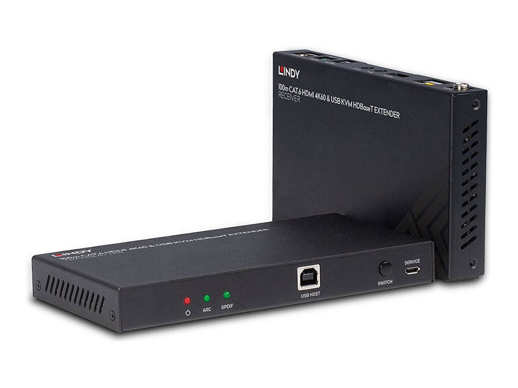 Lindy KVM-Extender 38343 100m HDBaseT HDMI 4K@60Hz Cat.6 IR & RS-232 Schwarz
