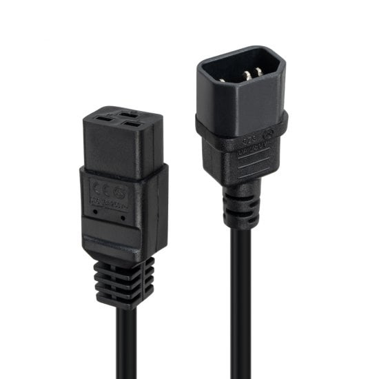 Lindy Spannungsversorgungs-Verlängerungskabel 2 m IEC C14 zu IEC C19 Schwarz