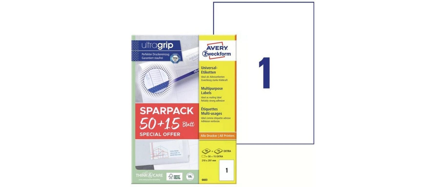 Avery Zweckform 6603 Universal-Etiketten A4 210 x 297 mm Weiß