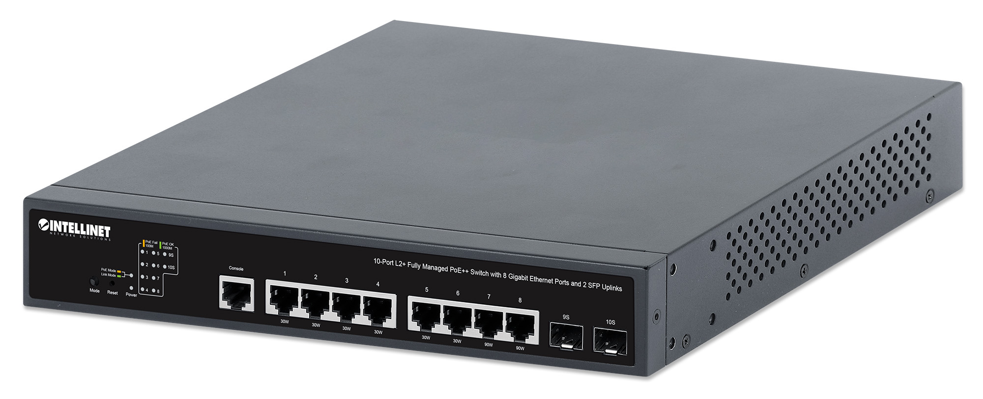 Intellinet 562003 10-Port L2+ Managed PoE++ Switch 8x Gigabit 2x SFP Schwarz