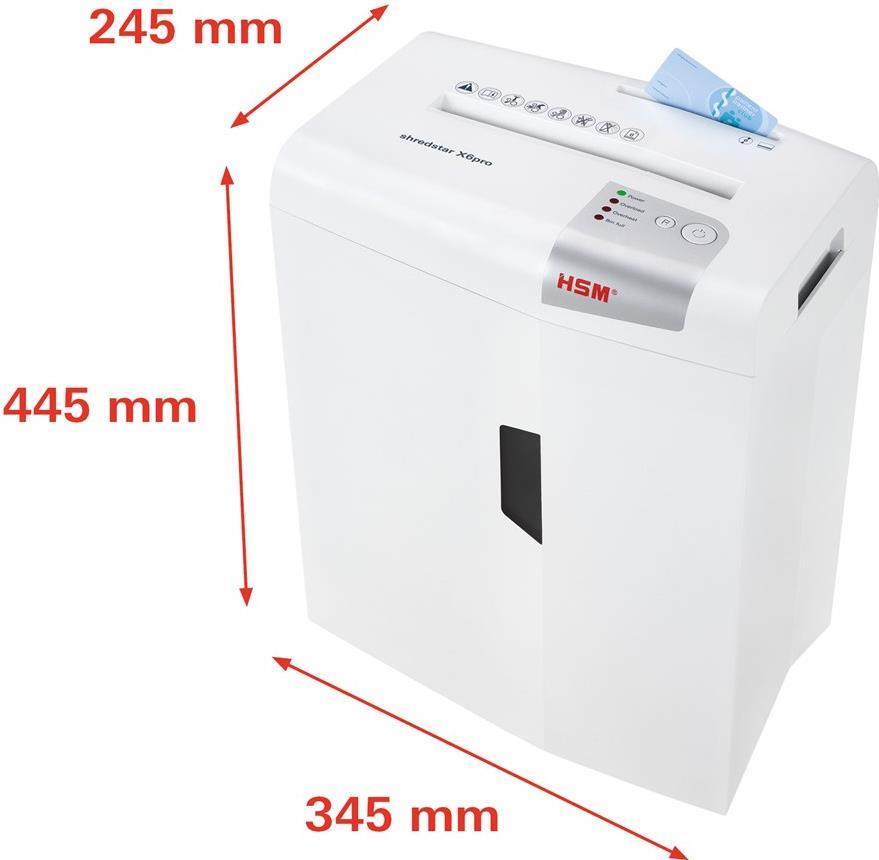 HSM shredstar X6pro Partikelschnitt-Aktenvernichter 2x15 mm 6 Blatt 20 Liter Silber, Weiß