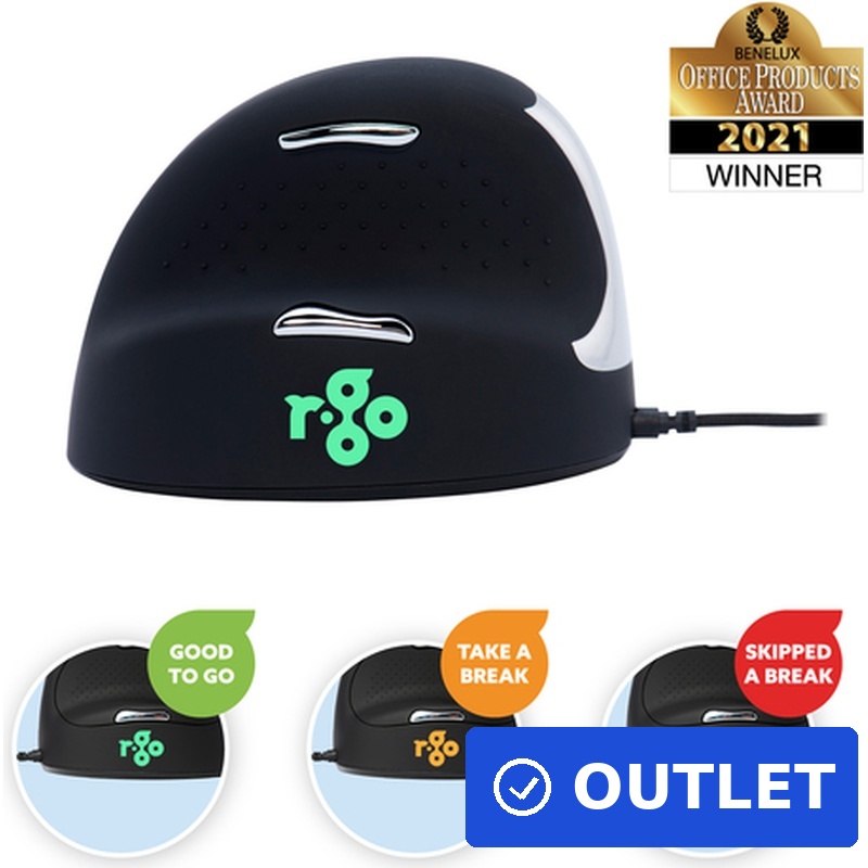 R-Go Maus HE Break ergonomisch links USB mittel silber (RGOBRHESML) (geöffnet)