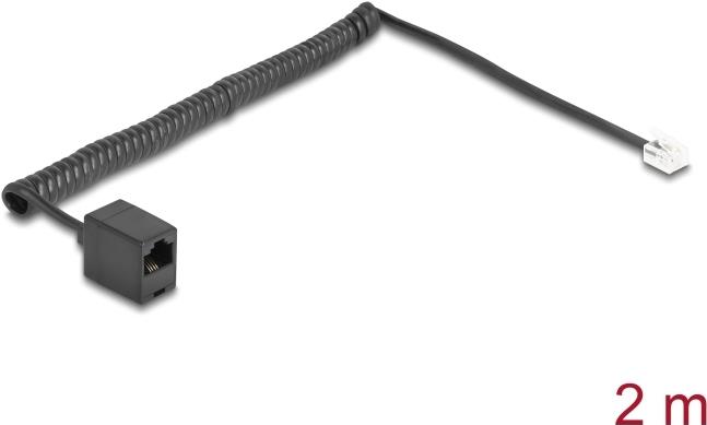 Delock Telefonkabel Spiralkabel RJ11 Stecker zu RJ45 Buchse schwarz 2 m (88721)