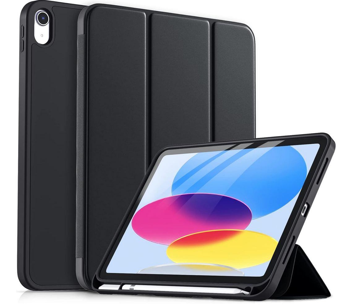 drivego Hülle für iPad 11 Generation A16 2025/10 Generation 2022/ (11/10.9 Zoll) mit Stifthalter, Trifold Ständer, Auto Ruhen/Wecken, Flexible TPU Cover Hülle für iPad 10. Gen/11. Gen, Schwarz