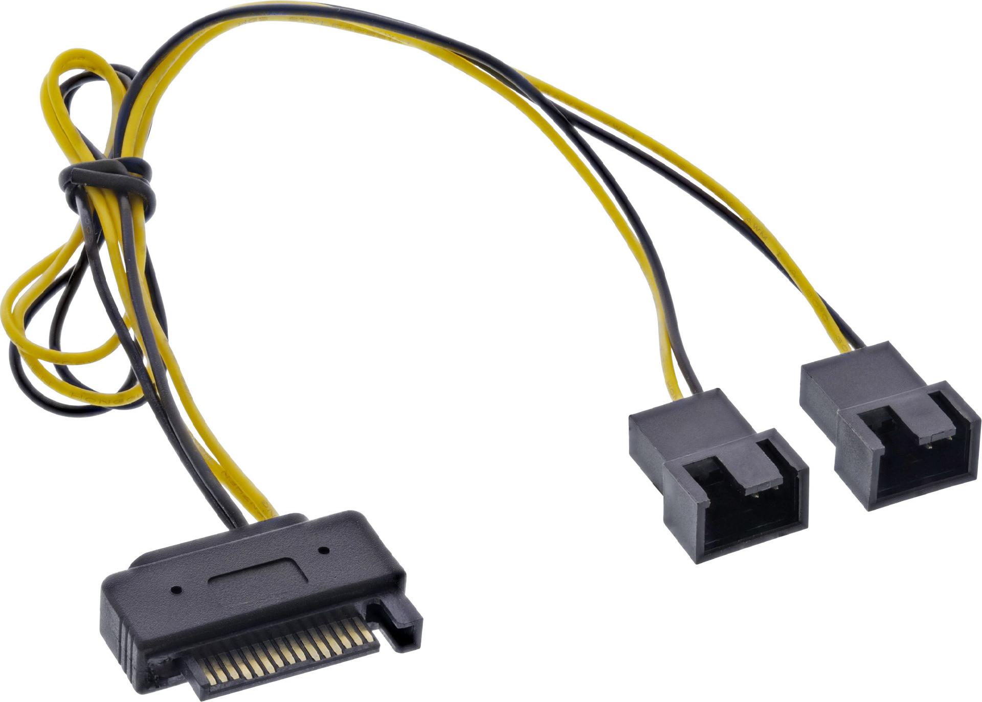 InLine SATA Strom-Y-Kabel, SATA Buchse an 2x Lüfter (2-polig) Stecker, 0,3 m, Schwarz/Gelb