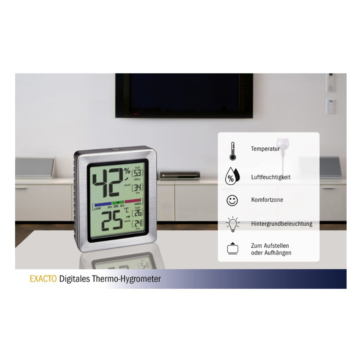 TFA Dostmann EXACTO Elektronisches Hygrometer Silber